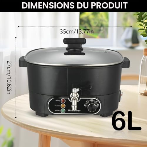 Aisny Fondoir à Cire 6L, Cire Bougie a Fondre Creuset à Cirer avec Bec Verseur et Régulateur de Température 750W 220V Machine à Cirer pour la Fabrication de Bougies Personnalisées – vue 5