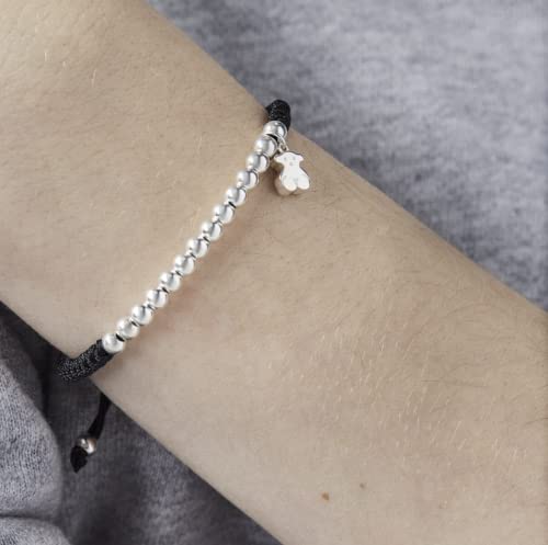 TOUS Sterling Silver and Black Lace Bracelet for Women. Length: 17cm. Hiper Micro Collection4