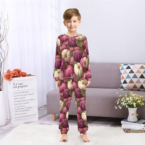 Pink Pumpkins Fall Autumn Soft Pajama Set for All Seasons,Breathable Pjs Long Sleeve Sleepwear,Comfy Loungewear 2 Piece Underwear Set 3T4