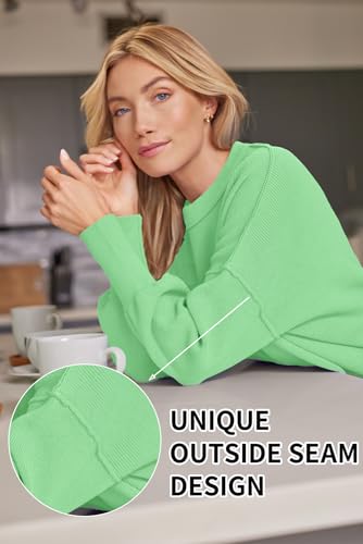 Image of LILLUSORY Women's Oversized Batwing Sweaters 2026 Fall Outfits Trendy Crewneck Knit Side Slit Fashion Pullover Tops