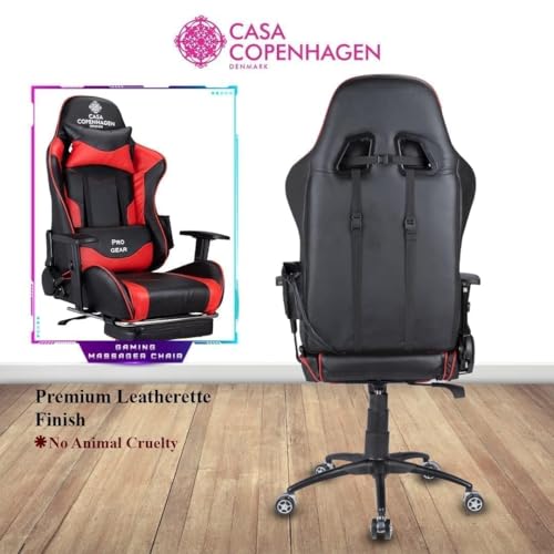 Image of Casa Copenhagen Designed in Denmark, High-Back Italian Leather Gaming Ergonomic Chair with Footrest, Luxurious Memory Foam Seating & Multi Function Arm - Ruby Red & Black