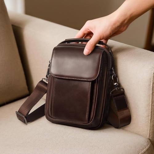 Augus Leather Small Messenger Bag For Men Crossbody Handbag Shoulder Sling Travel Bags for Men Purse Daypack Magnetic Buckle - Image 4
