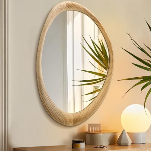 AAZZKANG Miroir mural asymétrique en bois rustique irrégulier gra...