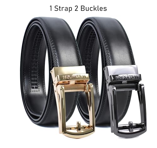 Image of WildHorn Men's Leather Belt Gift Set | Genuine Leather belt Strap with 2 Interchangeable Buckles | Formal & Casual Wear Adjustable Belt | Automatic lock leather belt for men