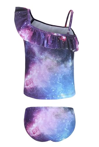 Image of Girls Two Piece Tankini Swimsuits Tie Dye Bathing Suit for Kids One Shoulder Swimwear 3-16 Years