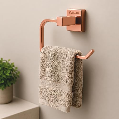 Image of JIALTO Premium Rose Gold Finish Towel Ring - Wall Mounted, Rust-Free, Stainless Steel Towel Holder for Bathroom & Kitchen (Rose Gold, Pack of 1)