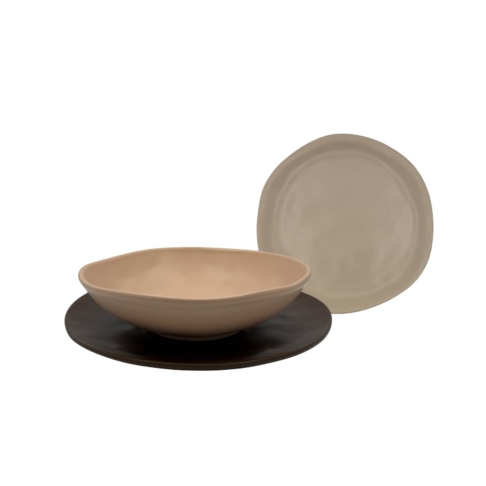 Organic Cappuccino – Servizio Piatti 18 Pezzi in Stoneware Effetto Artigianale, Colori Marrone e Crema, Moderno e Nordico, Lavastoviglie e Microonde