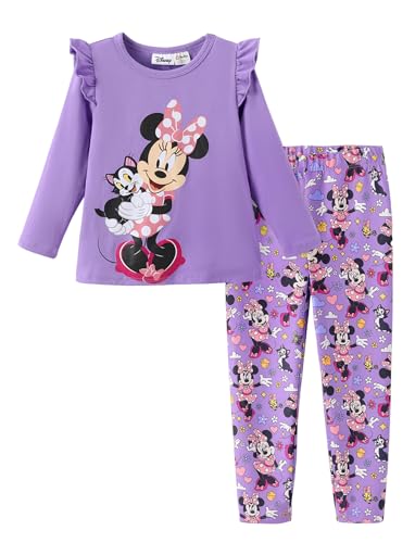Image of Disney Girls Outfits Long Sleeve Lightweight Shirt +Leggings Clothing Sets | Officially Licensed丨Toddler Girl Fall Clothes丨Cute Character Print丨Soft Stretch Fabric丨Ruffle Detail丨Lightweight Wear