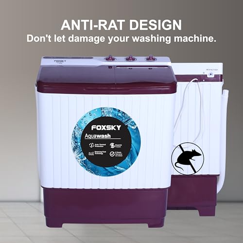 Image of Foxsky 7.5 kg Semi-Automatic Top Load Washing Machine Appliance (Aqua Wash, MAROON)