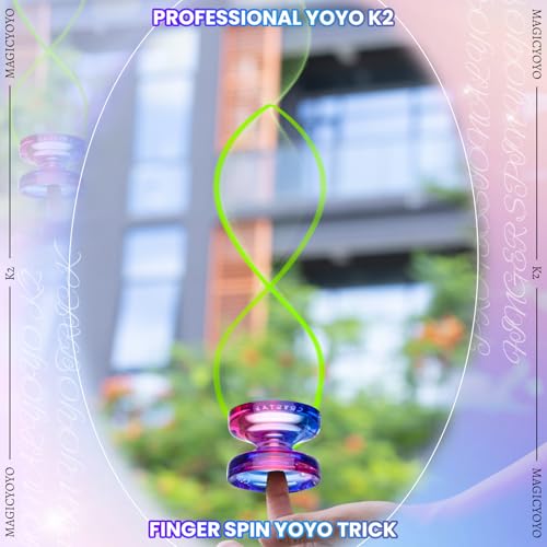 Image of MagicYoyo K2 Crystal 2 Pack, Professional Responsive Yoyo for Kids + 12 Strings + Bearing + Case (Gradient + Black) | Dual Purpose Yo yo with Unresponsive Bearing for Advanced +12 Yo-yo Strings+2 Holes Case(Gradient+Black)