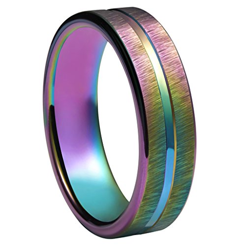 QUEENWISH 4mm Rainbow Wedding Bands Rings Tungsten Purple Brushed Comfort Fit Engagement Rings