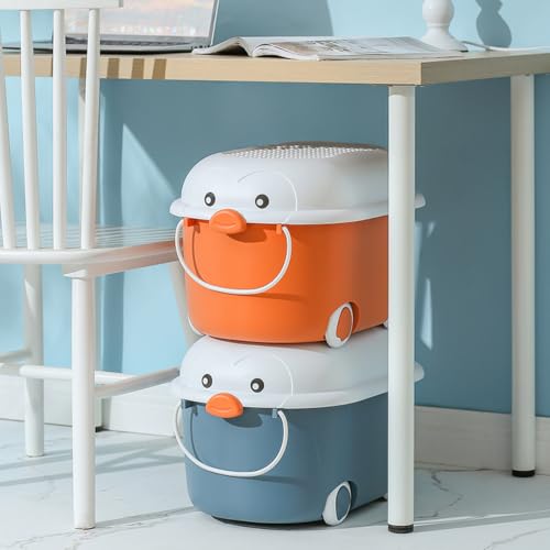 Image of Baby Bucket Multipurpose Storage Box with Wheels | Children's Toy Storage Box | Pulley Plastic Case Storage Container -Orange -(52 x 33 x 29 cm)