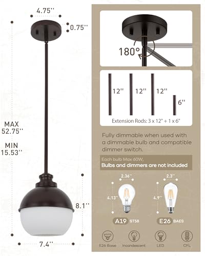 Image of Beionxii Globe Glass Pendant Lights Kitchen Island, Modern Kitchen Pendant Lighting Over Island, Farmhouse Industrial Cage Hanging Lighting with Milk Glass for Sink, Dining Room, BX-PL06ORB-S2