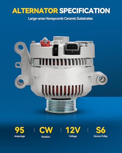 Image of PHILTOP 95Amp Alternator Replacement for Ranger 96-97 3.0L 4.0L Ranger 98-00 2.5L 3.0L 4.0L Ranger 02-05 3.0L F150 97-02 4.2L High Output Alternators Replace 7750N-6G1 12V 95Amp CW 6-Groove Pulley