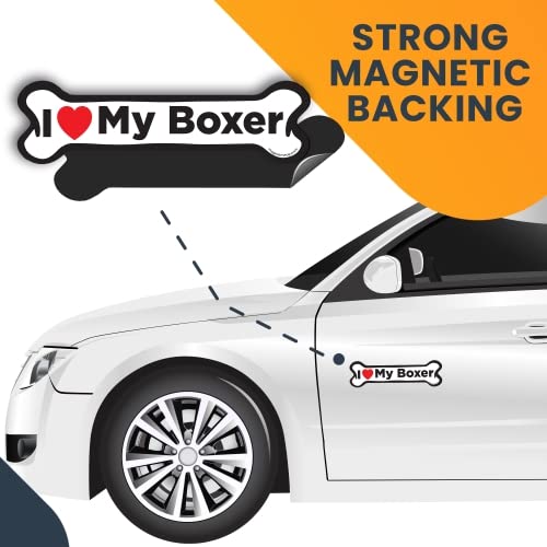 Image of I Love My Boxer Dog Bone Car Magnet 2x7 Inch, Dog Lover Gift | Heavy duty magnetic decal for car, truck, SUV or fridge, full color UV printed