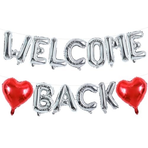 Image of TONIFUL 16 Inch Silver WELCOME BACK Foil Letter Balloons Banner Decoration