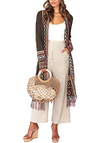 Misassy Womens Boho Open Front Long Cardigans Sweater Loose Long Sleeve Embroidery Tassels Kimono Duster Outwear2