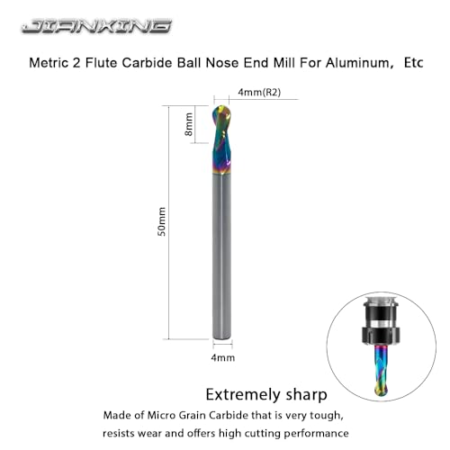 Image of 4mm R2 DLC Coated 2-Flute Carbide Ball Nose End Mill, Ideal for Aluminum, Copper Alloys, and Plastic Machining - High Precision & Wear-Resistant Cutting Tool (3 Pack)