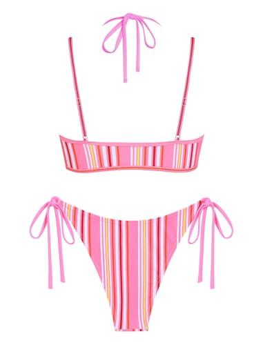 Image of ZAFUL Women's Polka Dot Bikini Set Double Layer Halter Swimsuit Colorblock Side Tie 2 Piece Bathing Suit