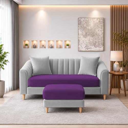 Image of Doraldo 2 Seater Sofa Set with Ottoman for Living Room (Purple Grey) Premium Fabric Sofa