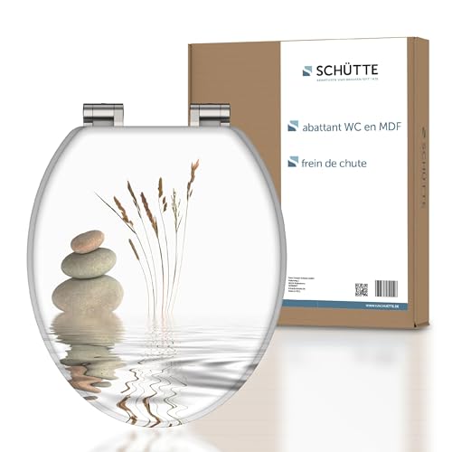 SCHÜTTE Abattant WC Wellness en MDF avec frein de chute Blanc Très grande résistance au poids, testée jusqu'à 150 kg