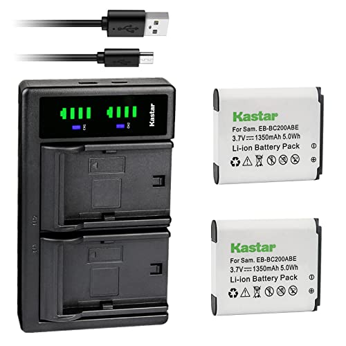 Kastar 2-Pack Battery and LTD2 USB Charger Replacement for Samsung EB-BC200, EB-BC200ABE, EB-BC200ABK, EB-BC200ABUGUS, GH43-04604A, Samsung Gear 360, SM-C200, SM-C200NZWAXAC, SM-C200NZWAXAR (US Model)