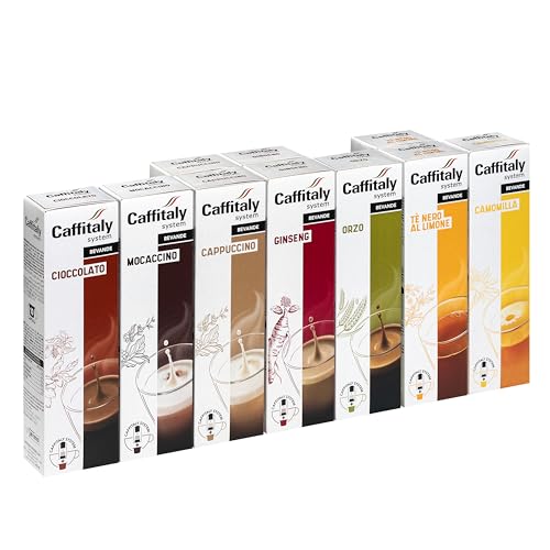 Caffitaly Capsule Originali, Variety Pack con 100 Capsule Tè e Bevande, per Macchine Originali Caffitaly, Cappuccino, Cioccolato, Tè Nero al Limone, Camomilla, Orzo, Ginseng, Mocaccino