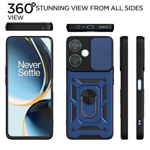 Image of Pikkme Back Cover for OnePlus Nord CE 3 Lite 5G / OnePlus Nord N30 5G | Sliding Camera Shield with Ring Stand | D10 Full Camera Protection Bumper Case (Blue)