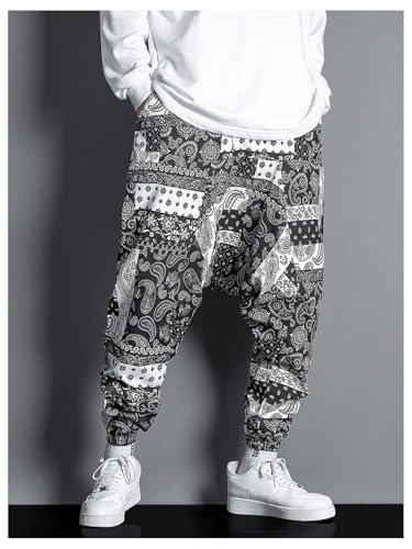 GORGLITTER Men's Baggy Stacked Sweatpants Y2K Wide Leg Flared Graphic Paisley Pants with Pocket3