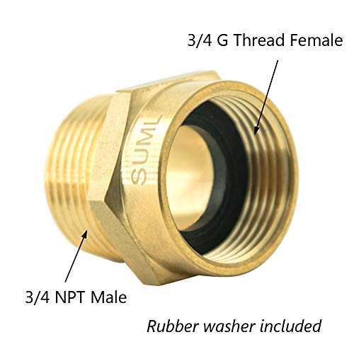 3/4” G Thread (BSP) Female to 3/4” NPT Male Connector, Brass BSP to NPT Adapter 3/4 Inch, Industrial Metal Brass G Thread to Pipe Fittings Connect (2 Pack)