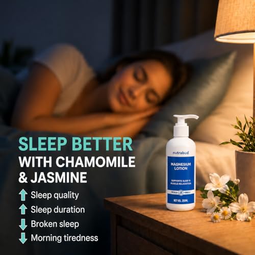 Image of Nutrabud Magnesium Sleep Body Lotion - 250ml | Topical Magnesium Chloride Supplement for Muscle Recovery, Better Sleep | Magnesium Oil Supports Deep Sleep, Recovery from Cramps, Fitness (250ml (Pack of 1))