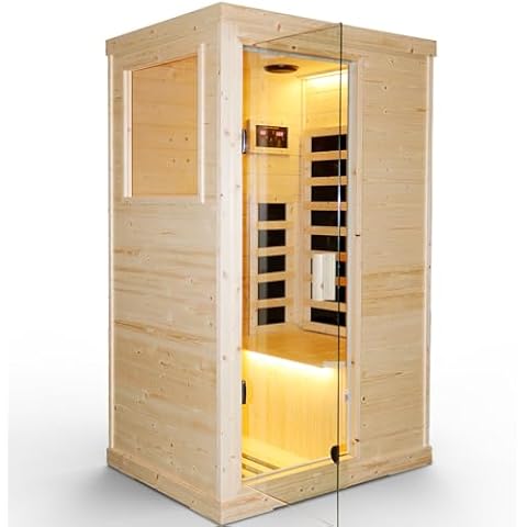 HOSAUNA Sauna, Infrared Sauna Room Dry Saunas for Home 900W Low-EMF Spruce Wood 1 Person Spa Sauna with Speakers, Reading Lighting, Temperature Control Panel, Easy Assembly (37.4" * 29.5" * 67.3") Cover
