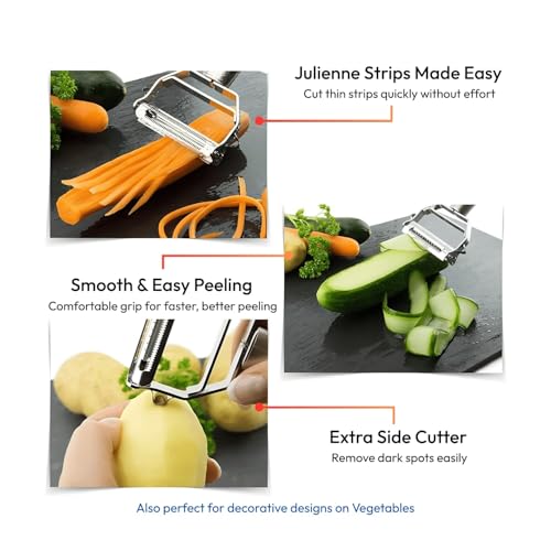 Image of Multi-Functional Vegetable Peeler for Kitchen | Stainless Steel Peeler with Wooden Handle & Bottle Opener | Single Blade for Fruits and Vegetables | 1 Piece (Vegetable Peeler)