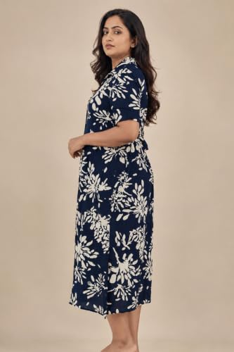 Image of ZELENA Rayon Lapel Neck Zipless Maternity Feeding Dress | Soft 100% rayon dress featuring a lapel neck, button-down zipless nursing , and half sleeves