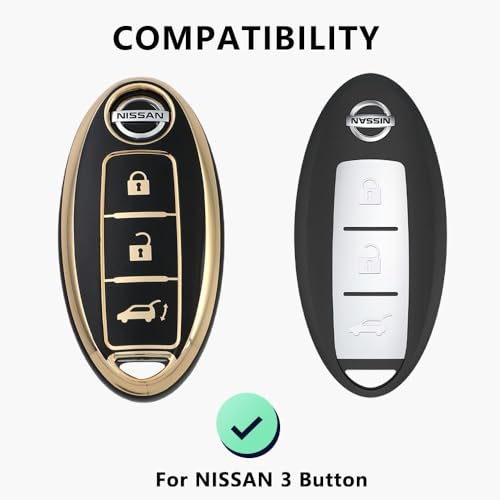 Image of TPU Car Key Cover Black & Golden Compatible for Nissan Micra, Magnite, Sunny, Teana Renault Pulse, Scala (Renault & Nissan, 2 /3 Button Push Smart Key)