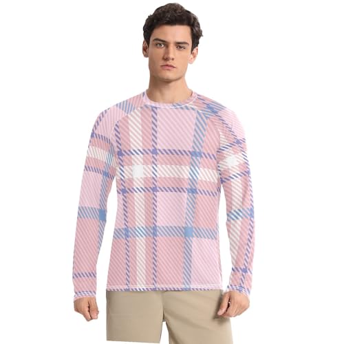 Buffalo Plaid Light Men's Swim Shirts UPF 50+ Fishing Long Sleeve Sun Shirt for Men Long Sleeve Outdoors