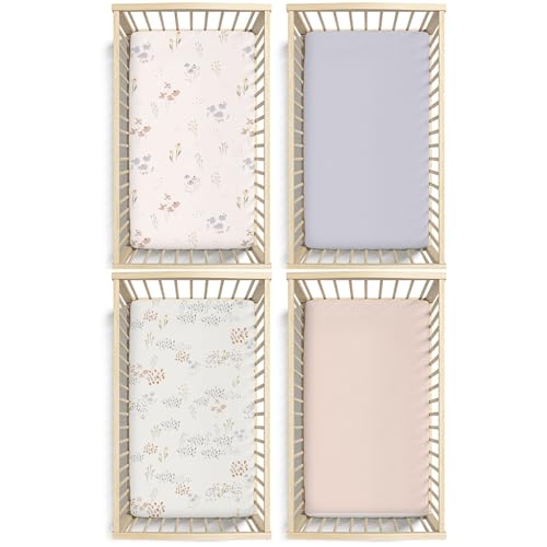 Image of Plushii Crib Sheets for Girls Boys,Baby Crib Sheets Fitted 4PK for Standard Crib and Toddler Bed Mattress,52 inchx28 inchSoft Breathable Microfiber Crib Mattress Cover with Cute Patterns, Wilderberry