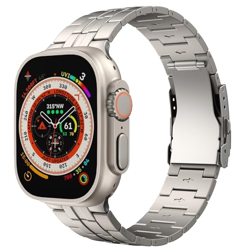 TiMOVO Titanium Watch Band Compatible with Apple Watch Band 49mm 45mm 44mm 42mm, Titanium Metal Detachable Strap for Men with Folding Buckle for iWatch Ultra 2 Ultra SE Series 9 8 7 6 5 4 3 2 1
