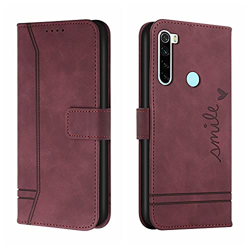 Bravoday Cover per Xiaomi Redmi Note 8 / Redmi Note 8 2021, Flip Custodia in Pelle PU Portafoglio Custodia per Xiaomi Redmi Note 8 / Redmi Note 8 2021, con Slot per Schede, Vino Rosso