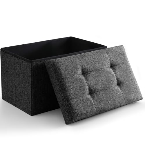 Image of Storage Ottoman Bench Foldable Footrest Foot Stool, 16 inch Fabric Black