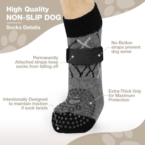 Adiwo 2 Paar Anti Rutsch Hundesocken, Doppelseitige Socken für Hunde mit Verstellbaren Riemen, Dog Socks, Hundeschuhe Pfotenschutz Outdoor Inneneinsatz, Geschenk zu Weihnachten, Neujahrsgeschenke, M