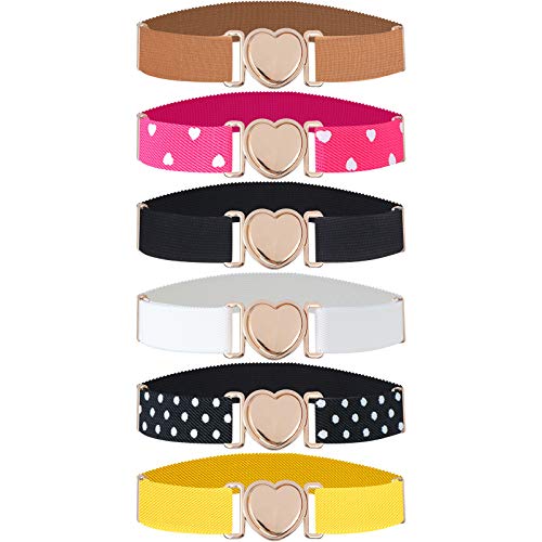 6Pcs Kids Elastic Stretch Belt Adjustable Fashion Belt Girls Uniform Belt with Heart Buckle for Teen Girls Dresse Heart Belt (multicolored)