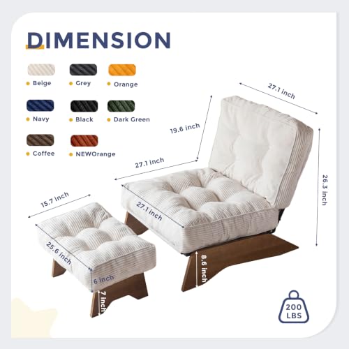 Image of MAXYOYO Accent Chair with Ottoman, Lounge Chair with Adjustable Backrest | Tufted Living Room Chair Upholstered Lounge Chair with Footrest Set, Modern Chair for Reading Room, Beige