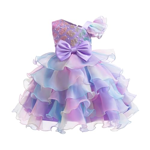 Moonker Girls One Shoulder Sleeveless Colorful Bow Cake Gown Dresses Birthday Dresses Dresses for Girls Age 22