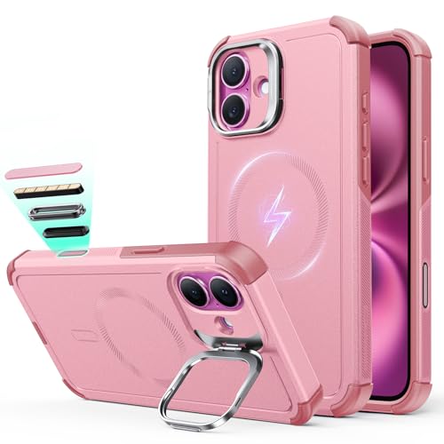 Image of ESR for iPhone 16 Phone Case with Stand, 23ft Military-Grade Drop Protection with Camera Control, Shock-Absorbing Rugged Cover, Compatible with MagSafe Accessories, Cyber Series, Pink