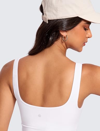 CRZ YOGA Damen Butterluxe Quadratischer Ausschnitt Tank Tops mit Integriertem BH Sport Top Yoga Fitness Ärmelloses Oberteil Tanktops Weiss 36