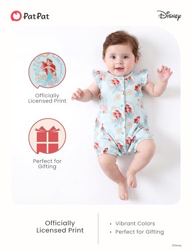 Disney Baby Ariel The Little Mermaid Romper 2 Pack | Lightweight Breathable Baby Girl Bodysuits with Ruffle Sleeves and Snaps,Blue&Pink,6-9 Months - image 2