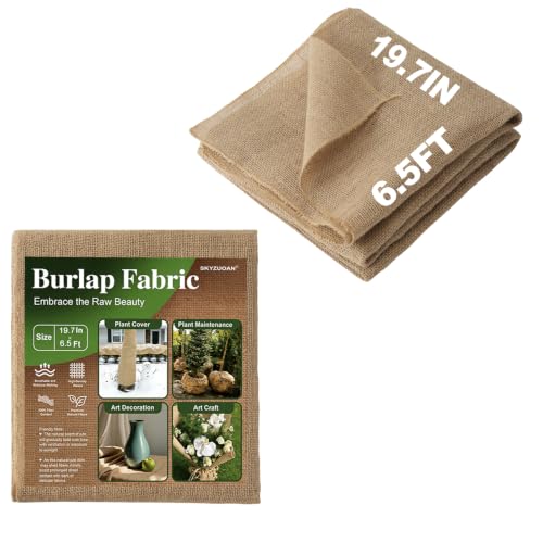 SKYZUOAN 19.7 x6.5 ft Natural Burlap Fabric No-Fray Edges Soft & Easy-Cut Hessian Jute Fabric for Rustic Crafts Plant Wrap Weed Barrier Note: Natural Scent (Air 1-2 Days)