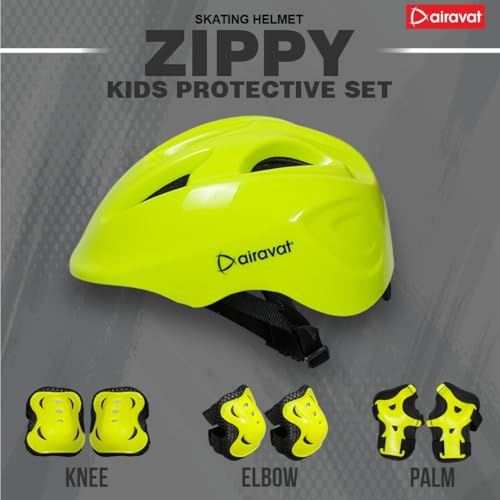 Image of Airavat 7510 Zippy Kids Protective Set Including Helmet Along with Knee Pads, Elbow Pads & Palm Guards (Green)