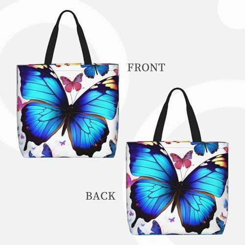 Colorful Butterfly Tote Bag for Women, Zipper Casual Tote's Handbag for Travel, Work, Lightweight Laptop Bags Big Capacity Shoulder Bag Reusable Grocery Shopping Bags2